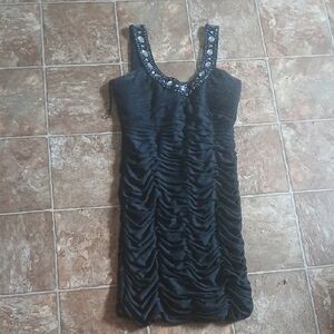 NWT Colllection By Dressbarn Black Beaded Glass Embellish Ruched Women’s Dress
